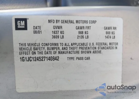 2002 Chevrolet Cavalier from USA, damaged, VIN 1G1JC124527140842